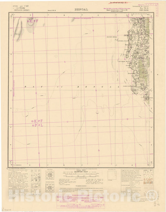 Map : Chittagong District, Bengal, No. 79 O Cox's Bazar 1942, India 1:253,440, Antique Vintage Reproduction