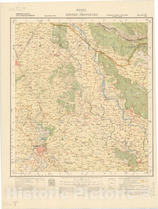 Map : Bahraich, Banki & Dang-Deokhar Districts, Nepal & United Provinces, No. 63 E/N.E. 1922, India and adjacent countries, Antique Vintage Reproduction