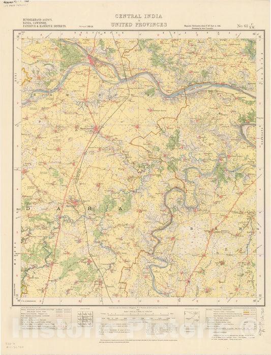 Map : Bundelkhand Agency, Banda, Cawnpore, Fatehpur & Hamirpur Districts, Central India & United Provinces, No. 63 C/N.W. 1931, India and adjacent countries