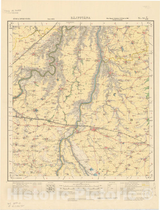 Map : Bundi & Kotah States, Rajputana, No. 54 C/S.W. 1924, India and adjacent countries, Antique Vintage Reproduction