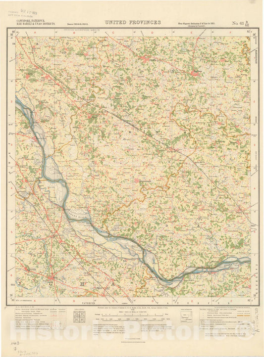Map : Cawnpore, Fatehpur, Rae Bareli & Unao Districts, United Provinces No. 63 B/S.E. 1922, India and adjacent countries, Antique Vintage Reproduction