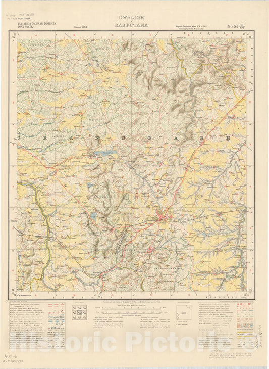 Map : Isagarh & Narwar Districts, Tonk State, Gwalior & Rajputana, No. 54 H/N.W. 1933, India and adjacent countries, Antique Vintage Reproduction