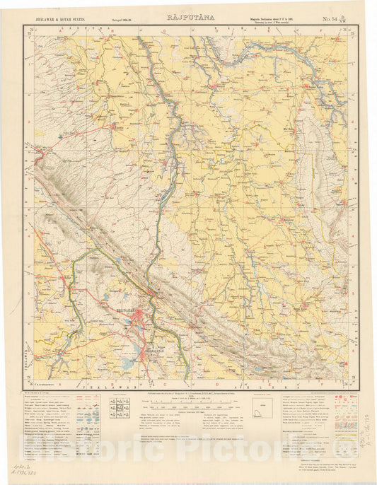 Map : Jhalawar & Kotah States, Rajputana, No. 54 D/N.W. 1936, India and adjacent countries, Antique Vintage Reproduction