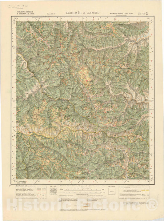 Map : Udhampur District & Bhadarwah Jagir, Kashmir & Jammu No. 43 O/S.E. 1923, India 1:126,720, Antique Vintage Reproduction