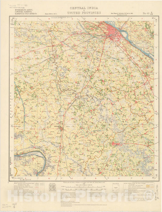 Map : Bundelkhand Agency, Cawnpore, Fatehpur, Hamirpur & Unao Districts, Central India & United Provinces, No. 63 B/S.W. 1922, India and adjacent countries
