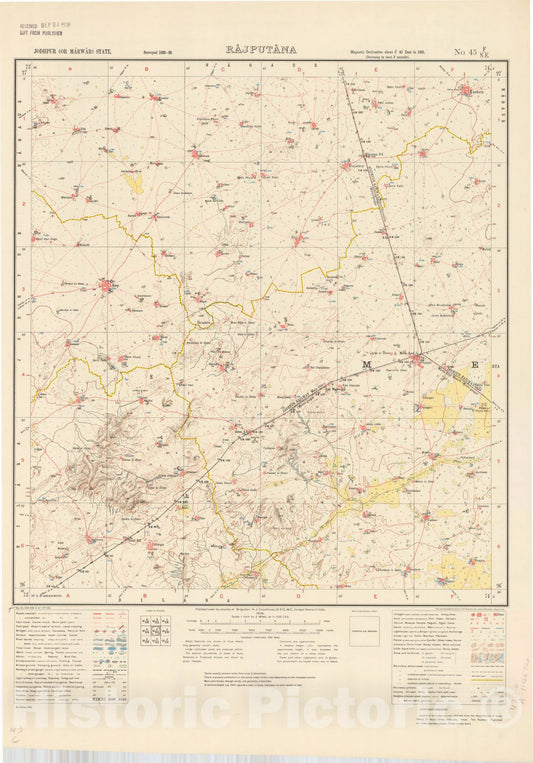 Map : Jodhpur (or Marwar) State, Rajputana, No. 45 F/N.E. 1936, India and adjacent countries, Antique Vintage Reproduction
