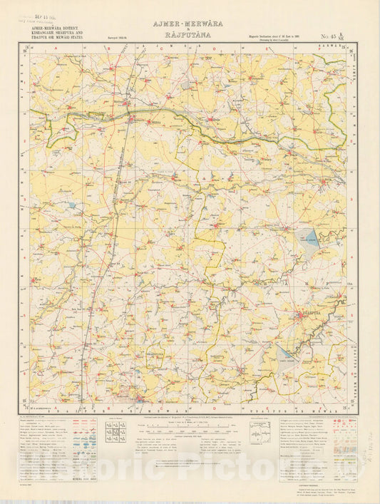 Map : Ajmer-Merwara District, Kishangarh, Shahpura and Udaipur (or Mewar) States, Ajmer-Merwara & Rajputana, No. 45 K/N.E. 1934, India and adjacent countries