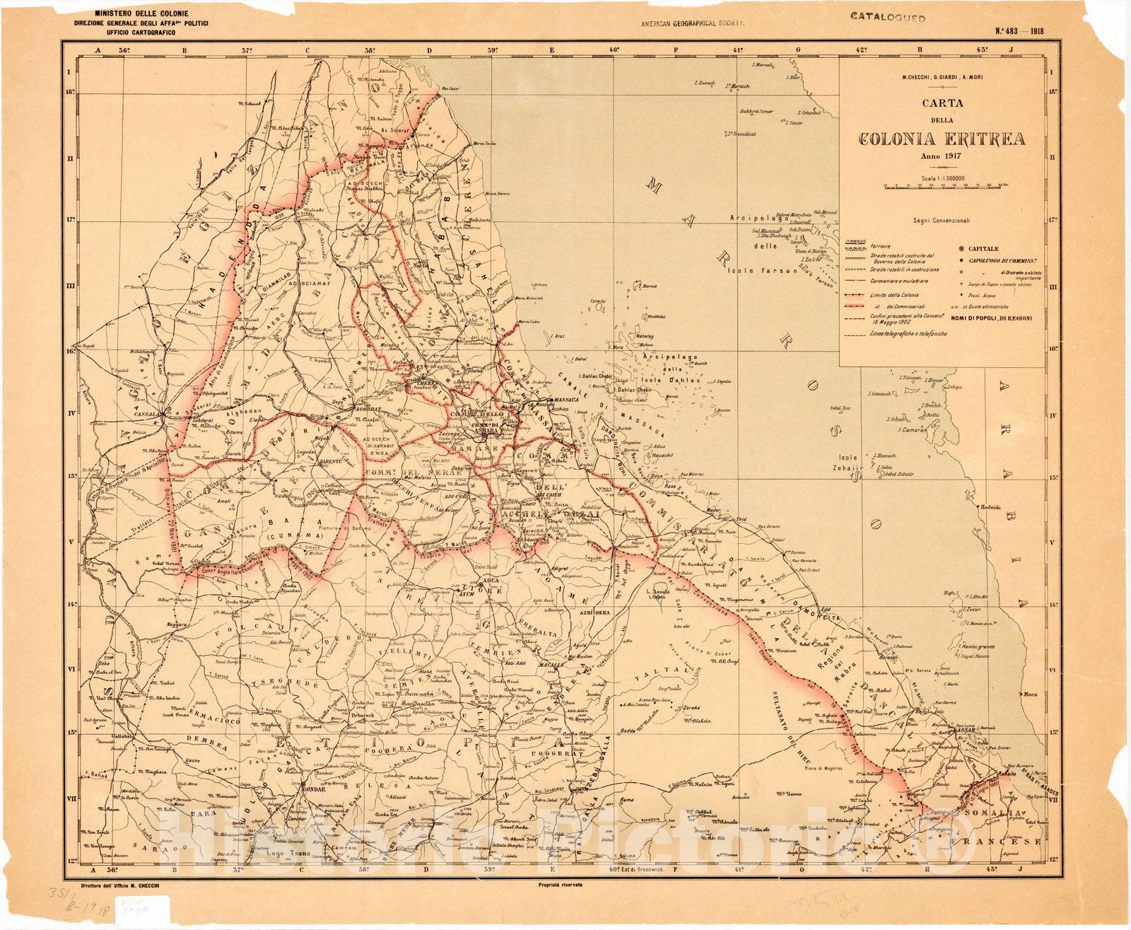 Map : Eritrea 1918, Carta della Colonia Eritrea anno 1917, Antique Vintage Reproduction