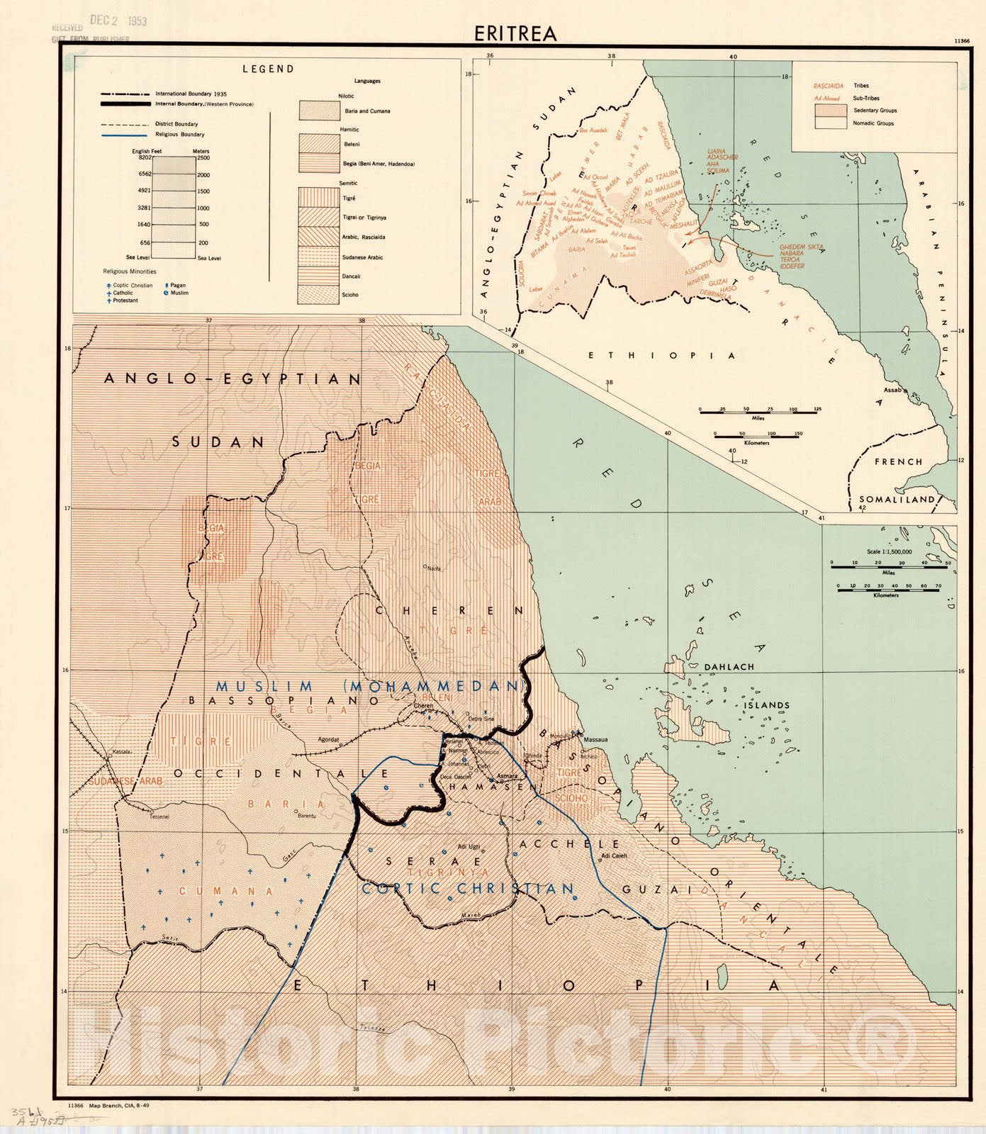 Map : Eritrea 1949, Eritrea , Antique Vintage Reproduction