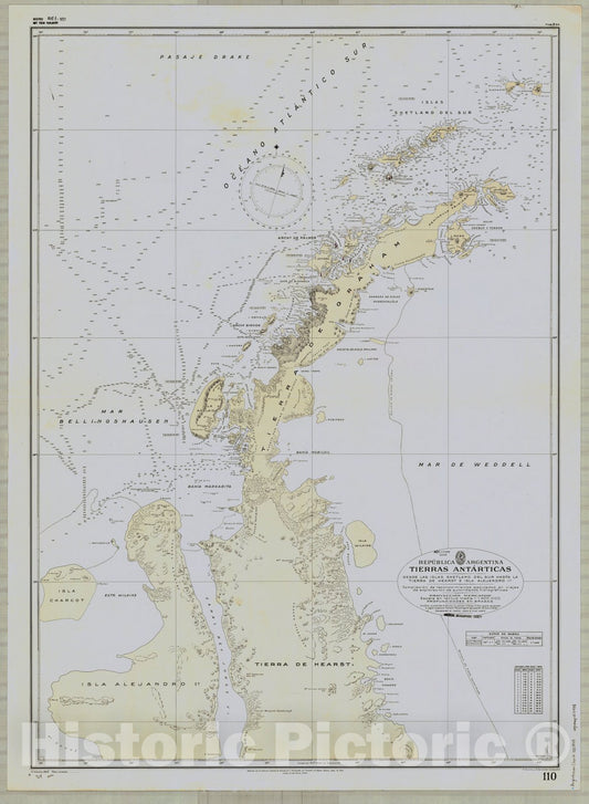 Map : Graham Land, Antarctica 1949, Repu?blica Argentina, Tierras Anta?rticas, desde Las Islas Shetland del Sur hasta la Tierrra de Hearst e Isla Alejandro 1?