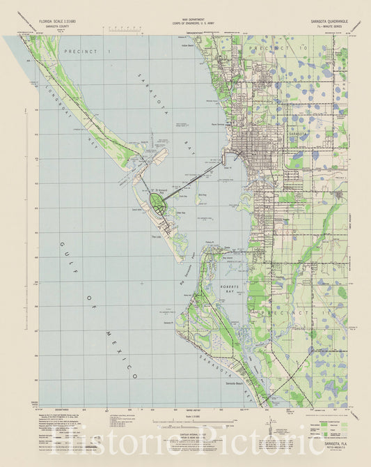 Map : Sarasota county, Florida 1944, Florida scale 1:31680, Sarasota County, Sarasota quadrangle, Antique Vintage Reproduction