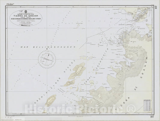 Map : Graham Land, Antarctica 1949, Republica Argentina, Oceano Atlantico Sur, Tierra de Graham, costa oeste, desde estrecho de Bismarck hasta Cabo Evensen