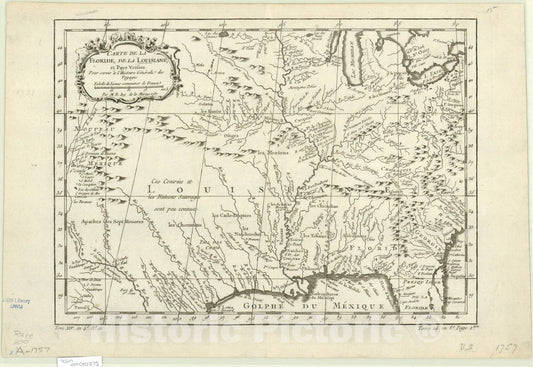 Map : United States 1757, Carte de la Floride, de la Louisiane, et pays voisin : pour servir a l'historie generale des voyages , Antique Vintage Reproduction
