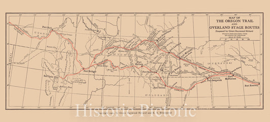 Map : Oregon Trail 1870 1922, Map of the Oregon trail and Overland stage routes , Antique Vintage Reproduction
