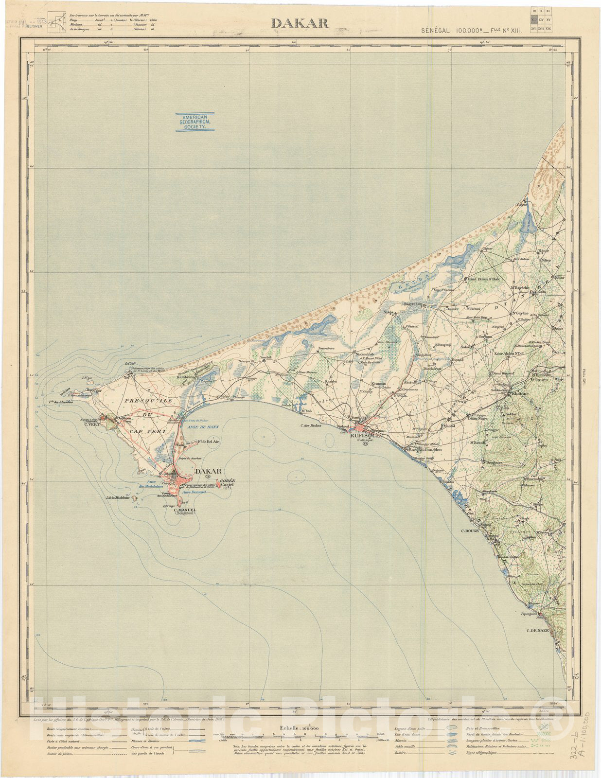 Map : Dakar, Senegal 1906, Dakar, Senegal , Antique Vintage Reproduction
