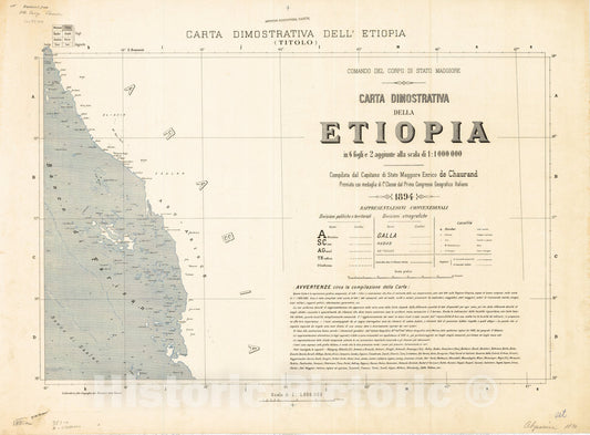Map : am008109c, Carta Dimostrativa dell'Etiopia (Titolo) , Antique Vintage Reproduction