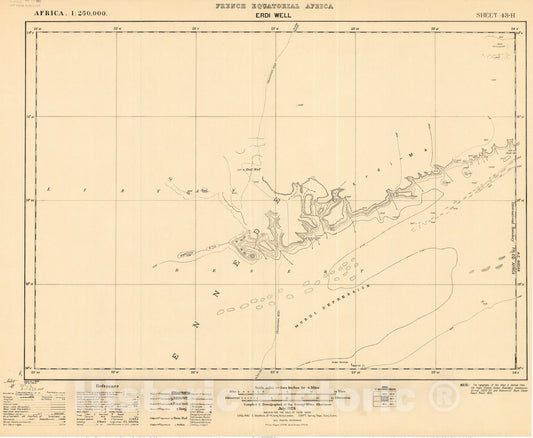Map : Erdi Well, East Africa 1928, Africa 1:250,000, French Equatorial AFrica, Erdi Well, sheet 43-H, Antique Vintage Reproduction