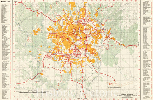 Map : Addis Ababa, Ethiopia 1964, Addis Abeba , Antique Vintage Reproduction