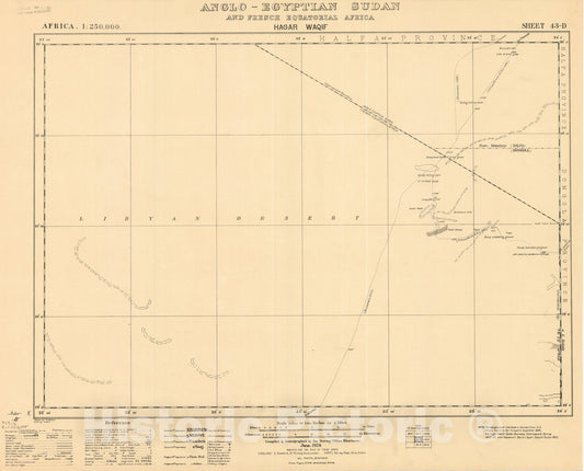 Map : Hagar Waquif, East Africa 1928, Africa 1:250,000, Anglo-Egyptian Sudan and French Equatorial Africa, Hagar Waqif Sheet 43-D , Antique Vintage Reproduction