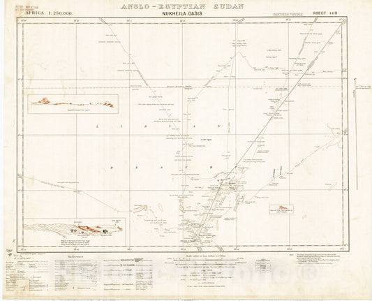 Map : Nukheila Oasis, Anglo-Egyptian Sudan 1938, East Africa 1:250,000, Anglo-Egyptian Sudan, Nukheila Oasis, sheet 44-B , Antique Vintage Reproduction