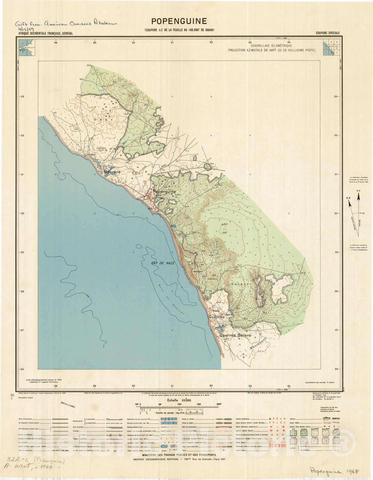 Map : Popenguine, Senegal 1948, Popenguine, Senegal 1:100 000 , Antique Vintage Reproduction