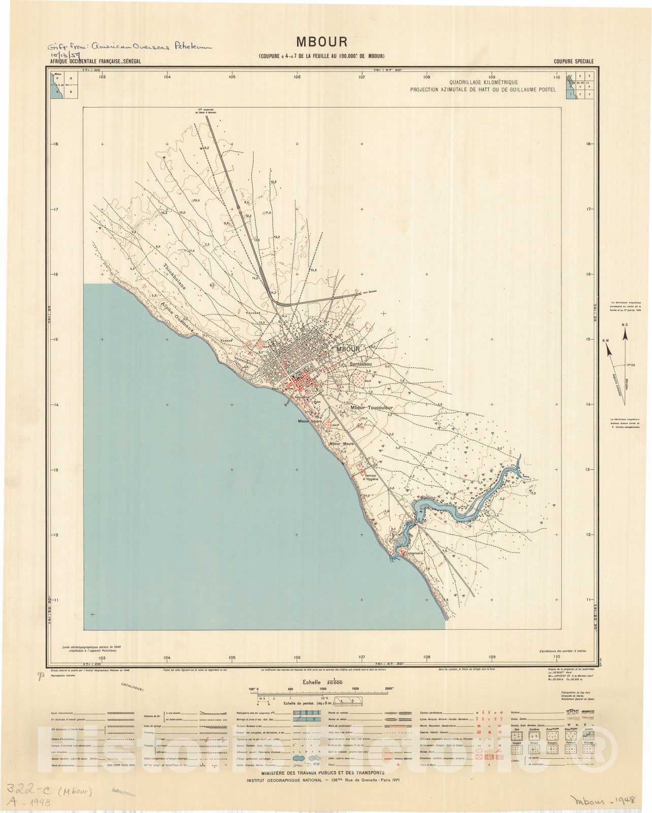 Map : Mbour, Senegal 1948, Mbour, Senegal 1:100 000 , Antique Vintage Reproduction