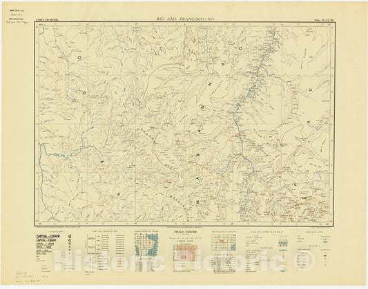 Map : Rio Sao Francisco - NO, Brazil 1964, Carta do Brasil , Antique Vintage Reproduction
