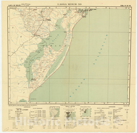 Map : Lagoa Mirim - NO, Brazil 1945, Carta do Brasil , Antique Vintage Reproduction