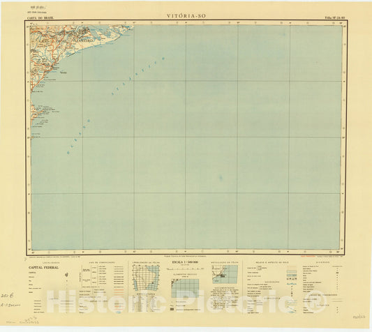 Map : Vitoria - SO, Brazil 1950, Carta do Brasil , Antique Vintage Reproduction