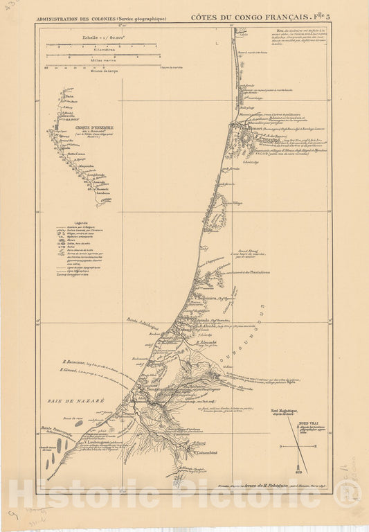 Map : Africa 1893 11, Atlas des co?tes du Congo franc?ais en vingt-deux feuilles a l'echelle de 1, Antique Vintage Reproduction