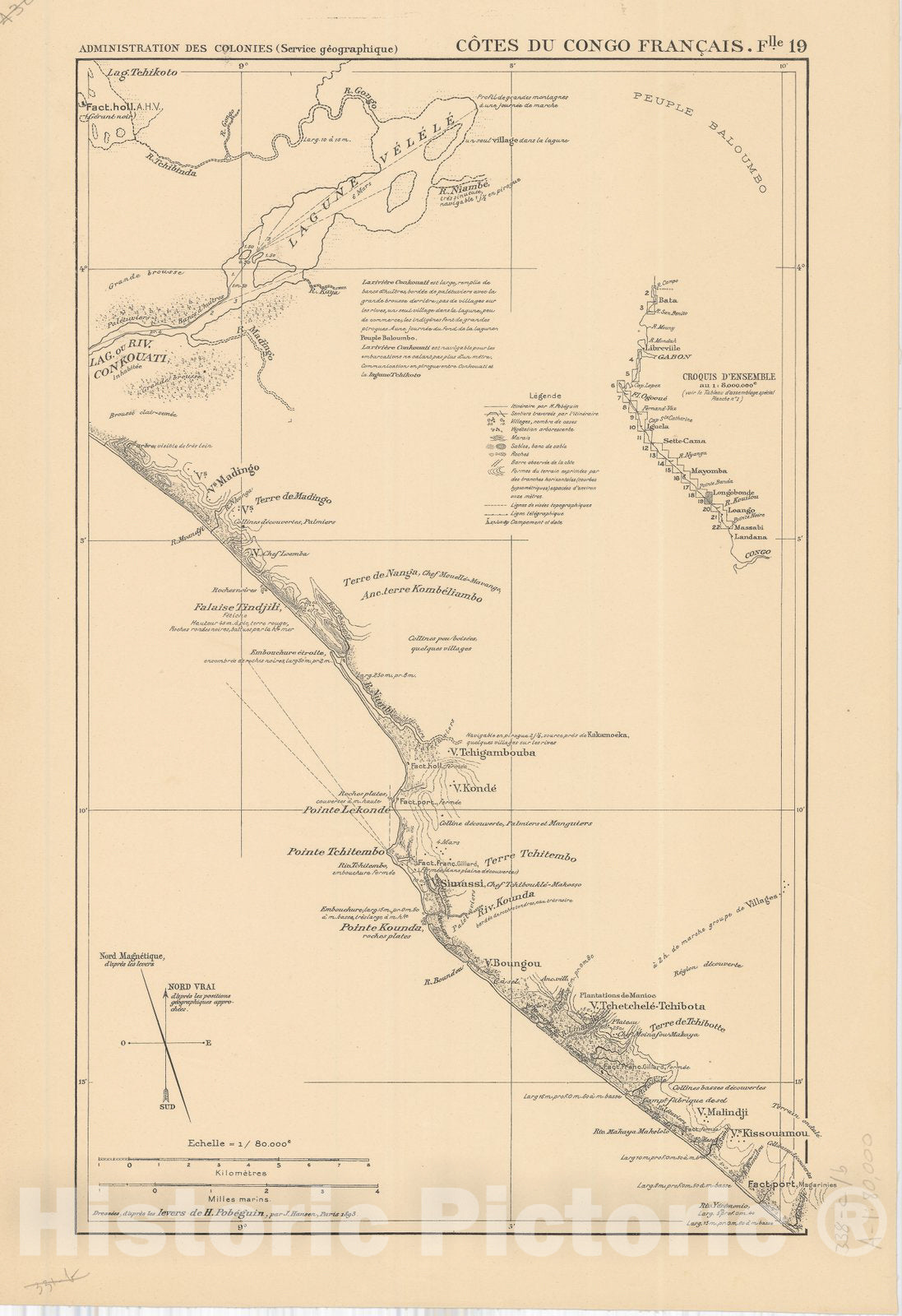 Map : Africa 1893 22, Atlas des co?tes du Congo franc?ais en vingt-deux feuilles a l'echelle de 1, Antique Vintage Reproduction