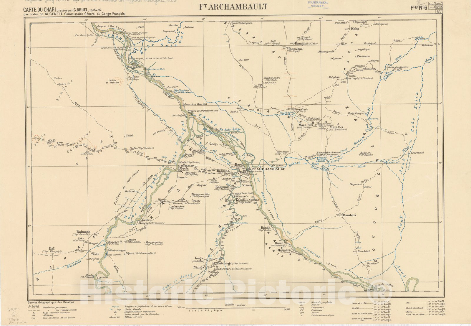 Map : Chari River, 1909 13, Carte du Chari , Antique Vintage Reproduction
