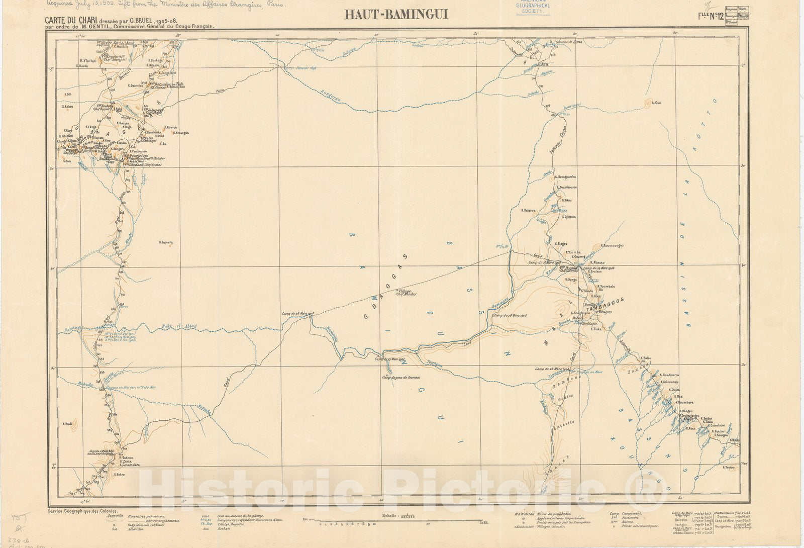 Map : Chari River, 1909 14, Carte du Chari , Antique Vintage Reproduction