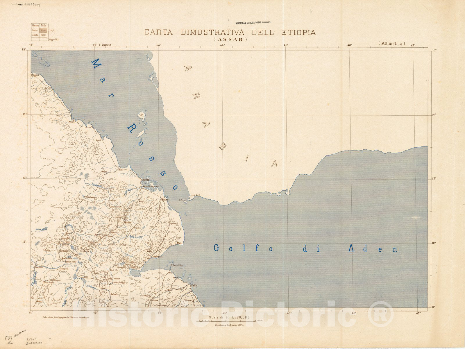 Map : Ethiopia 1894 7, Carta Dimostrativa dell'Etiopia (Assab) , Antique Vintage Reproduction