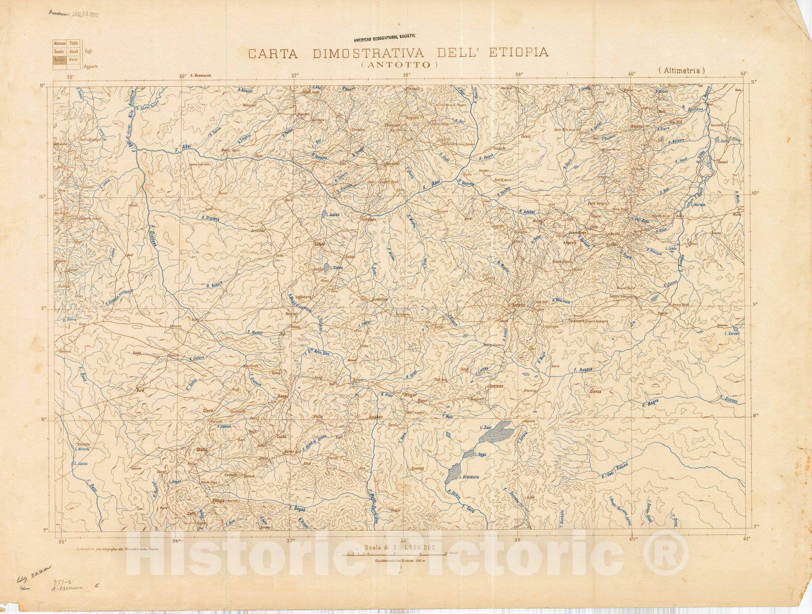 Map : Ethiopia 1894 10, Carta Dimostrativa dell'Etiopia (Antotto) , Antique Vintage Reproduction