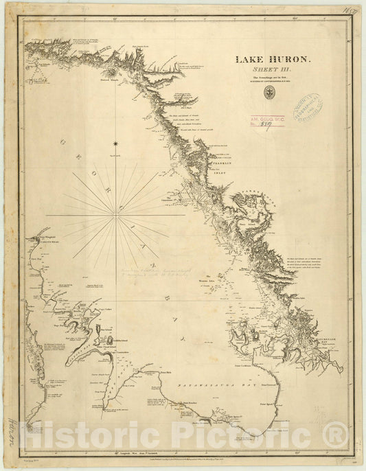 Map : Lake Huron 1828-1848 4, Lake Huron , Antique Vintage Reproduction
