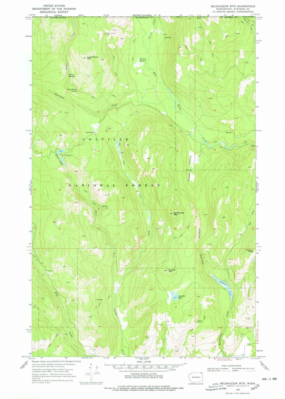 1969 Belshazzar MTN, WA - Washington - USGS Topographic Map