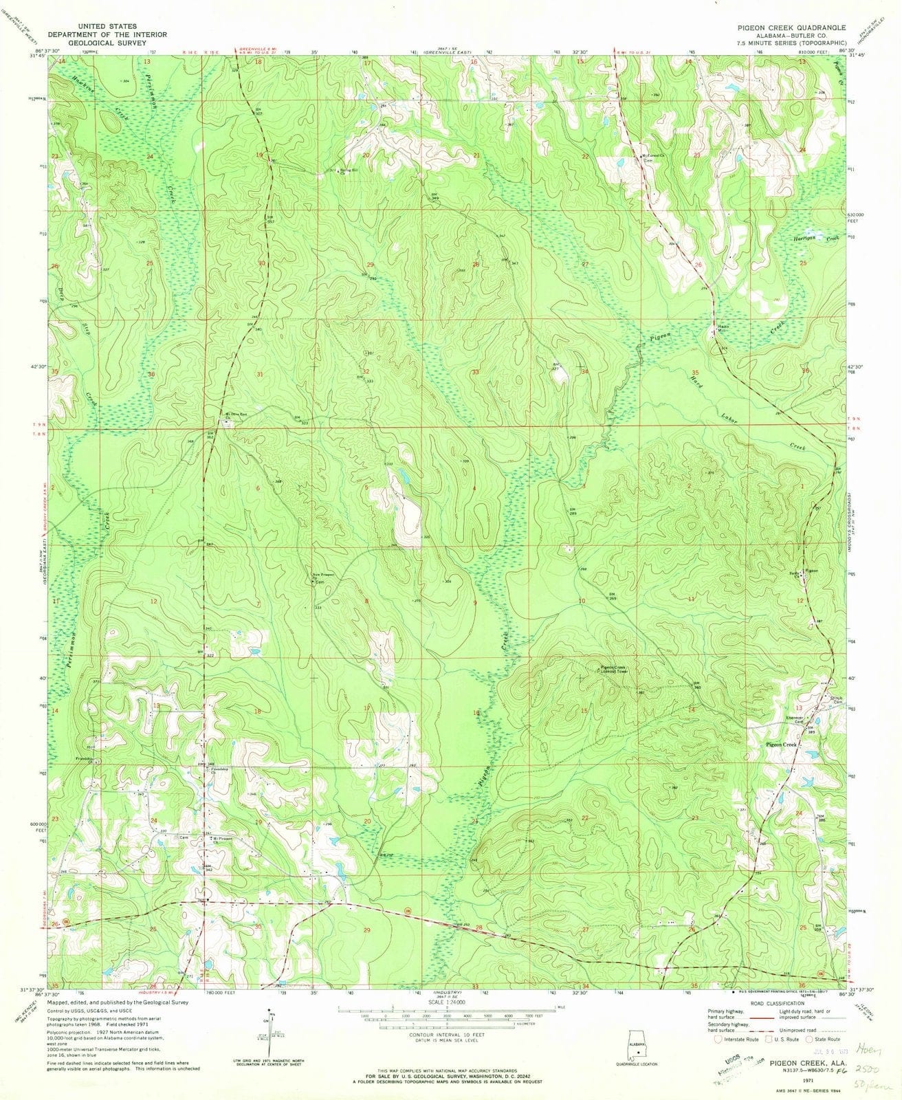 1971 Pigeon Creek, AL - Alabama - USGS Topographic Map