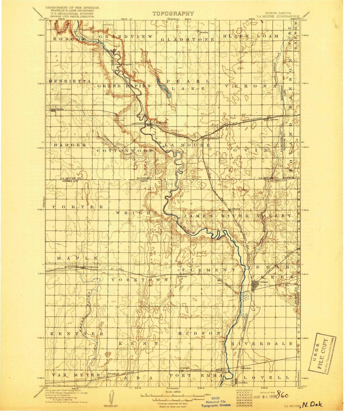1918 La Moure, ND - North Dakota - USGS Topographic Map