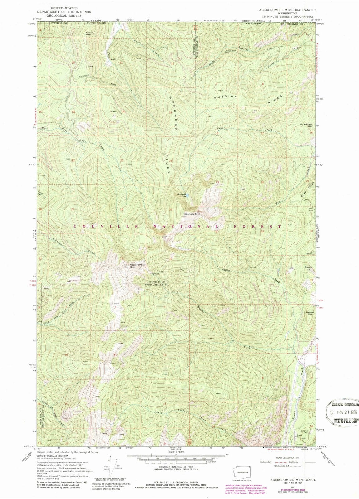1967 Abercrombie MTN, WA - Washington - USGS Topographic Map