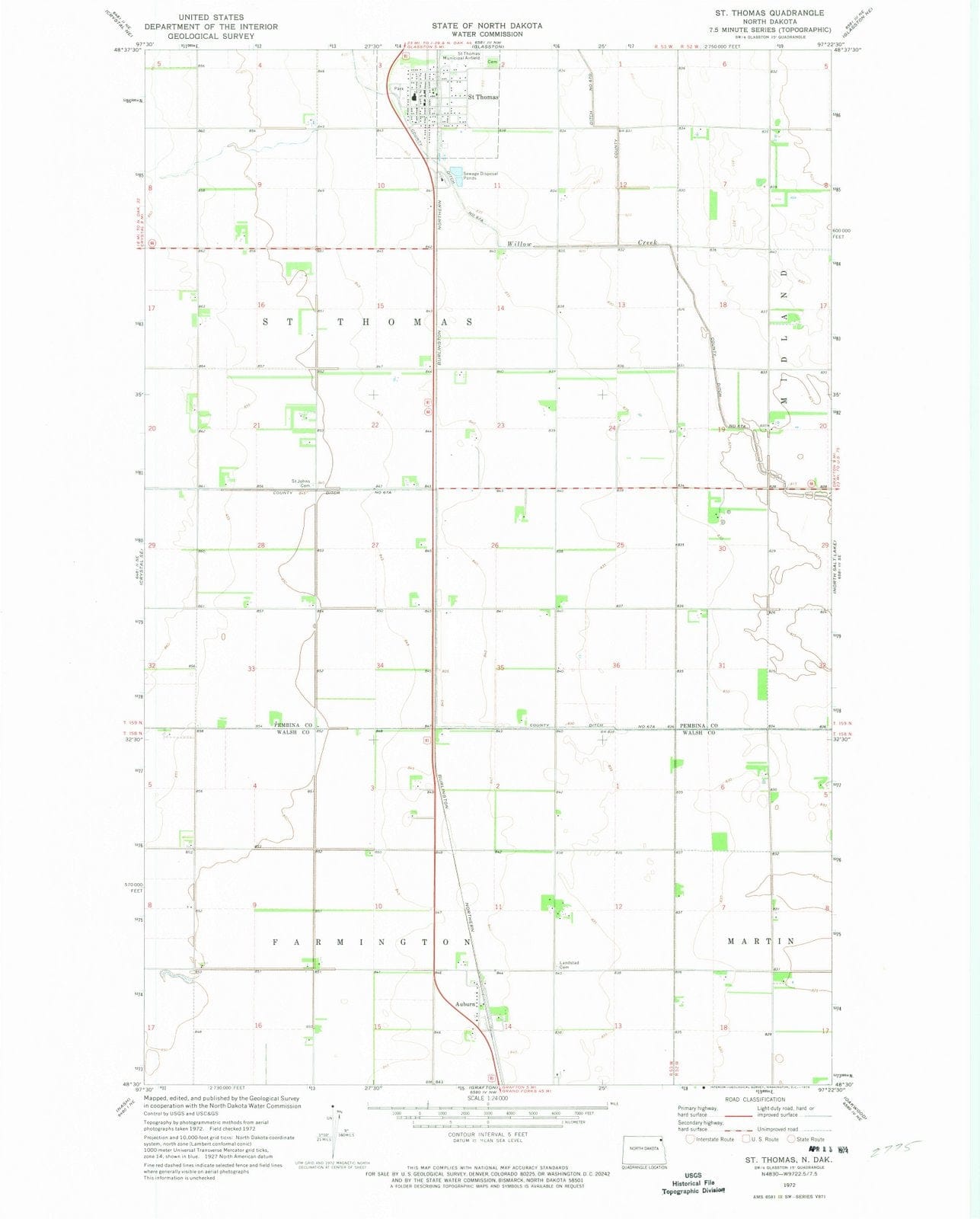 1972 St. Thomas, ND - North Dakota - USGS Topographic Map