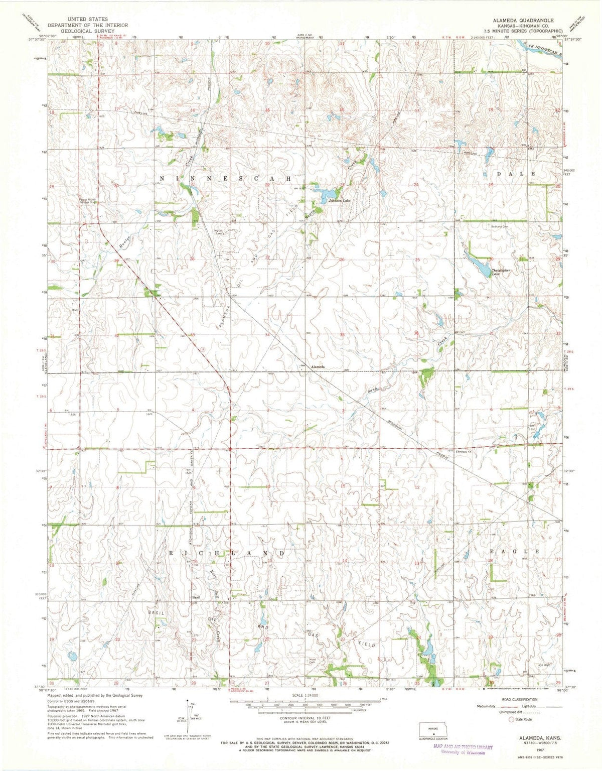 1967 Alameda, KS - Kansas - USGS Topographic Map