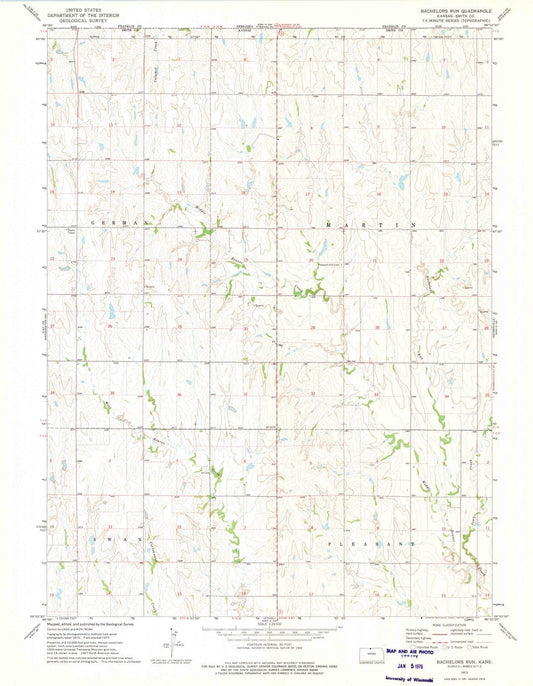 1973 Bachelors Run, KS - Kansas - USGS Topographic Map