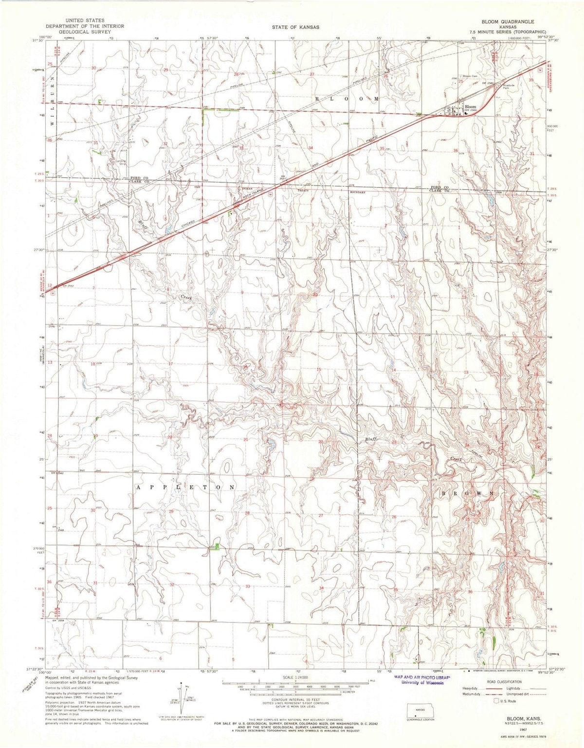 1967 Bloom, KS - Kansas - USGS Topographic Map