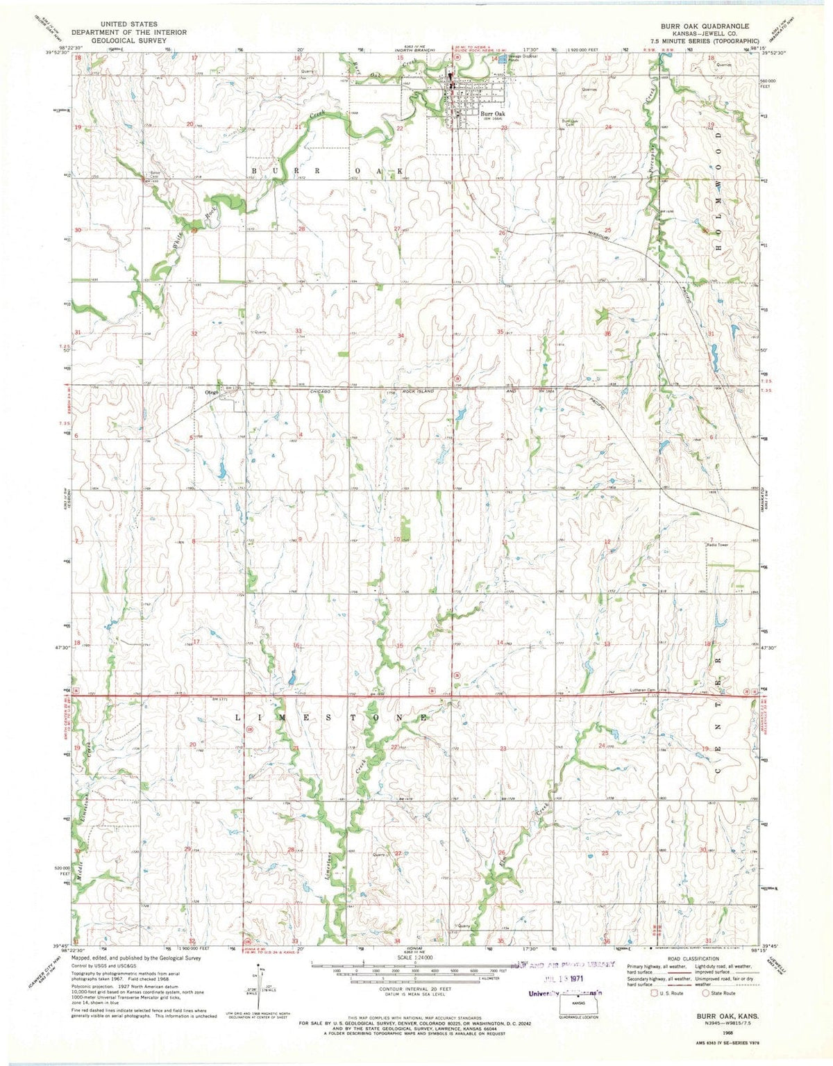 1968 Burr Oak, KS - Kansas - USGS Topographic Map v2
