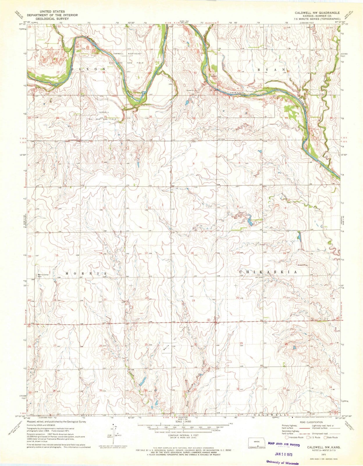 1971 Caldwell, KS - Kansas - USGS Topographic Map