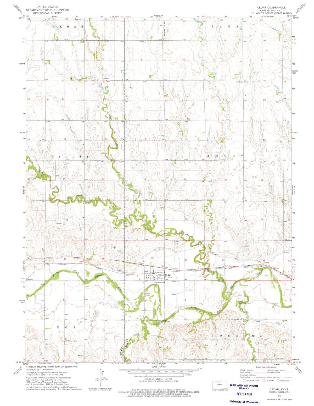 1973 Cedar, KS - Kansas - USGS Topographic Map