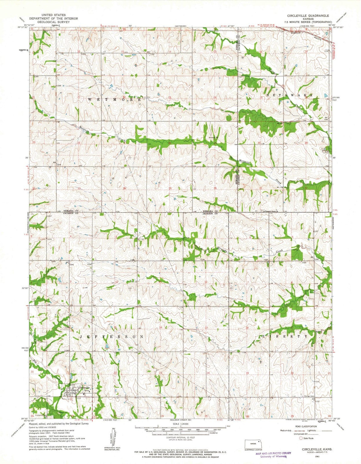 1961 Circleville, KS - Kansas - USGS Topographic Map