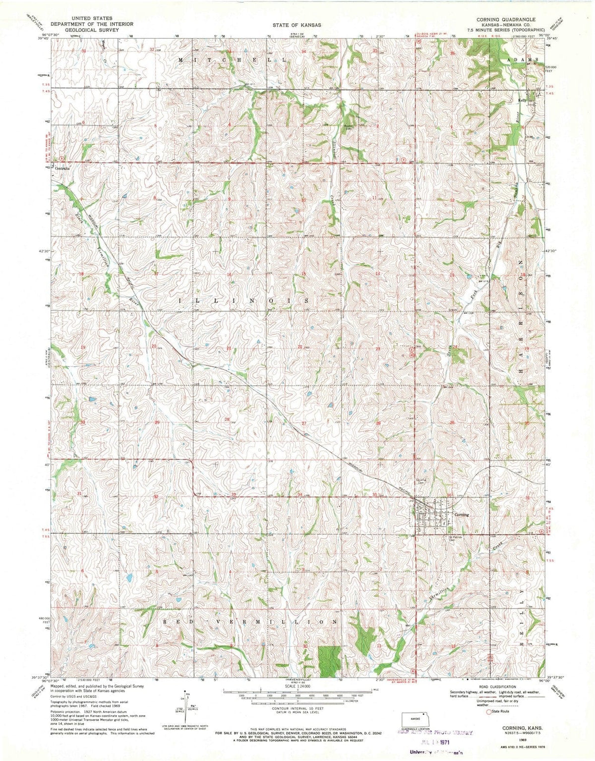 1969 Corning, KS - Kansas - USGS Topographic Map