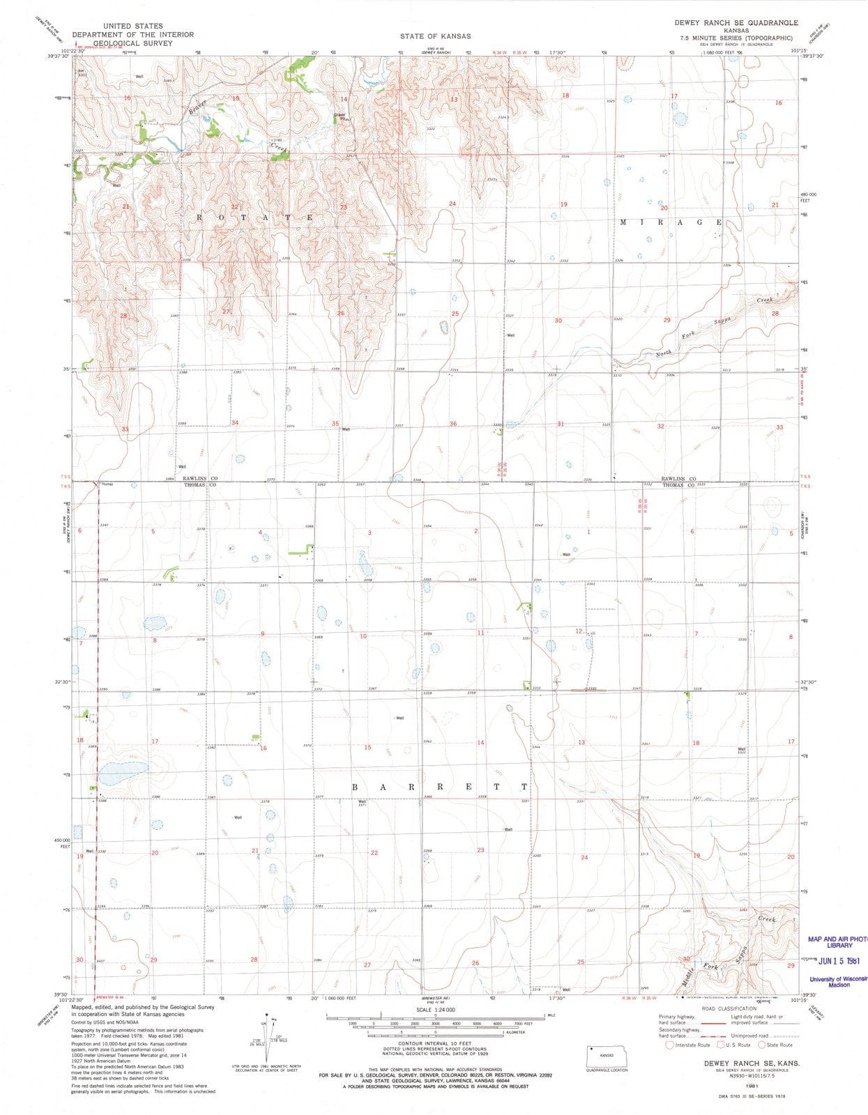 1981 Dewey Ranch, KS - Kansas - USGS Topographic Map v2